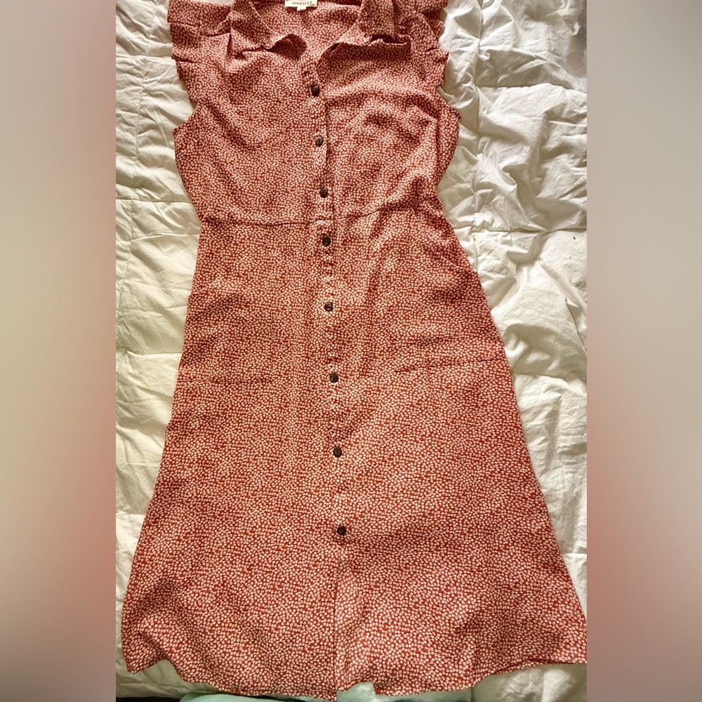 Monteau Lightweight Travel Button-Down Red Spring Summer Dress Size L